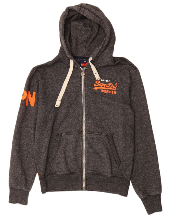 Superdry Mens Graphic Zip Hoodie Sweater Large Grey Flecked Cotton