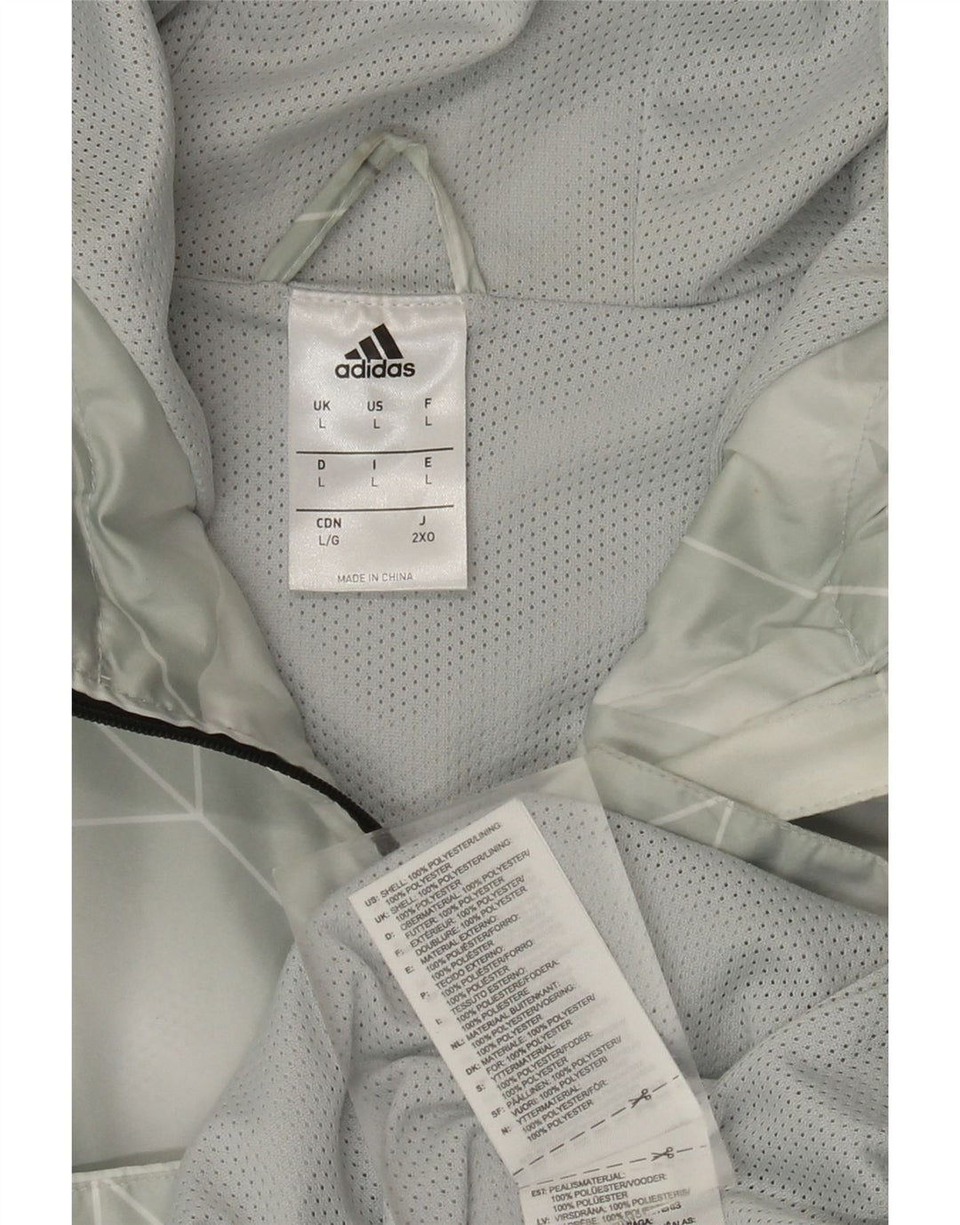 Adidas Mens Hooded Rain Jacket UK 40 Large Grey Geometric Polyester