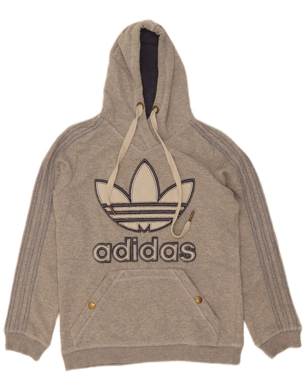Adidas Damen Graphic Hoodie Jumper IT 46 Große grau gefleckte Baumwolle