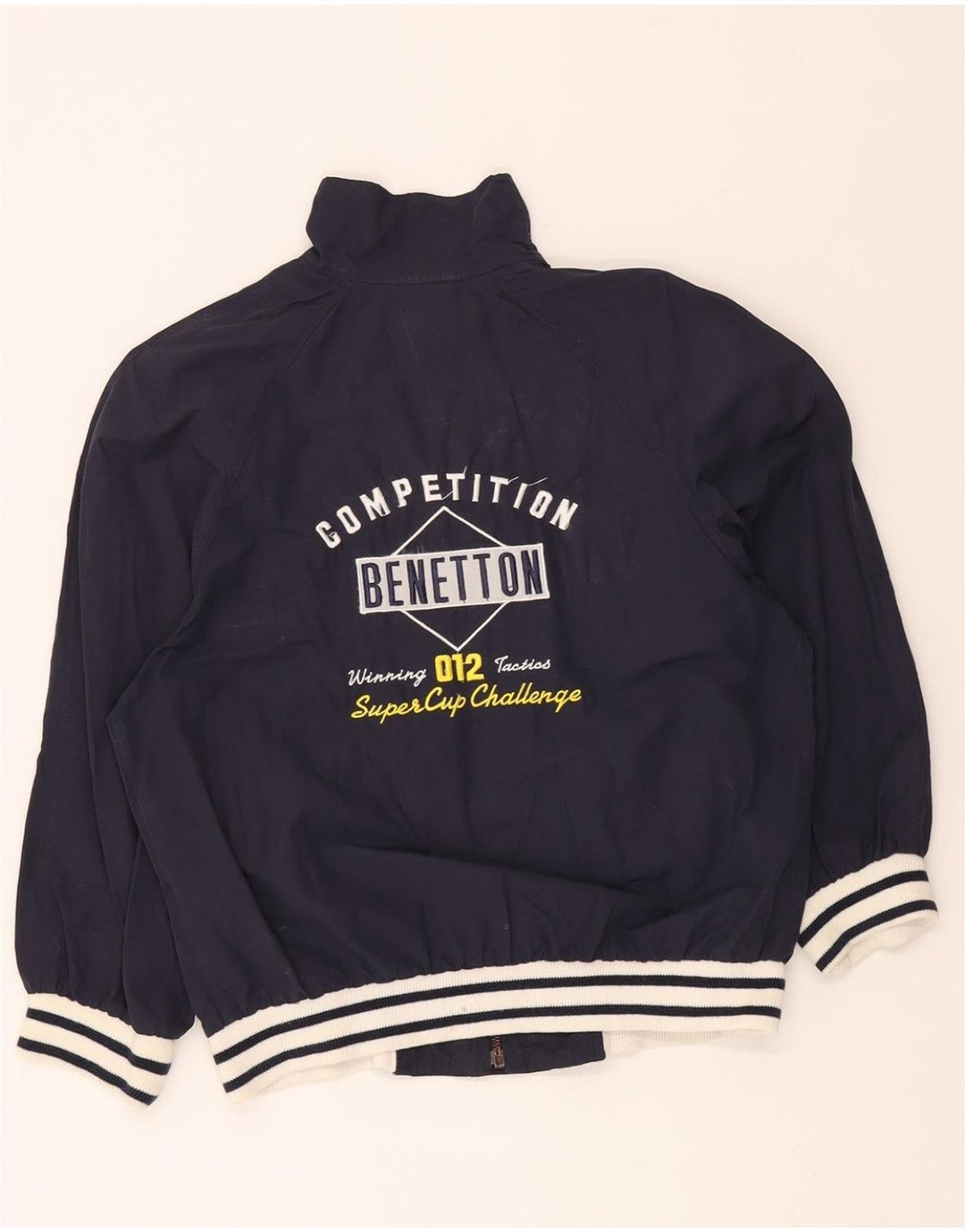 BENETTON Boys Graphic Bomber Jacket 14-15 Years Navy Blue Vintage Benetton and Second-Hand Benetton from Messina Hembry 