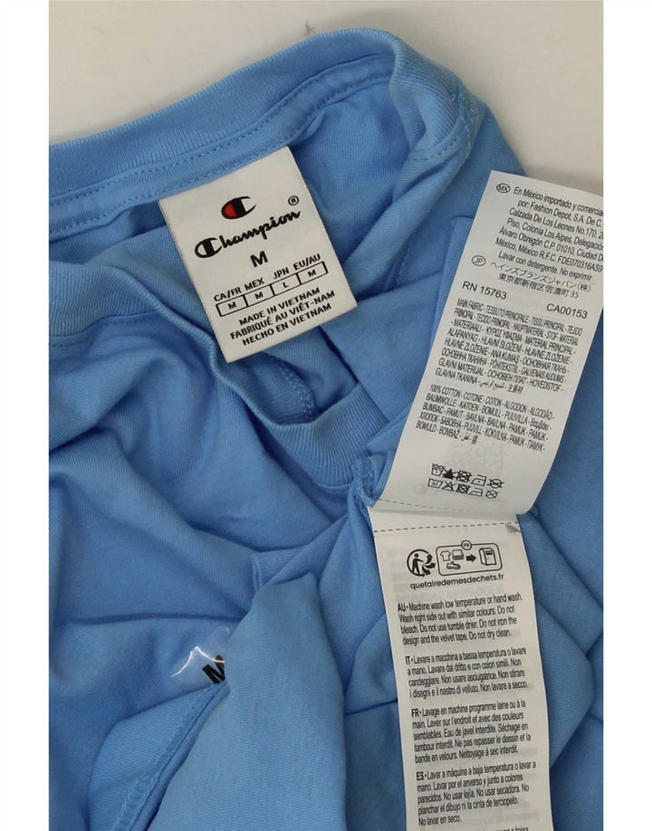 Champion Mens Graphic T-Shirt Top Medium Blue Cotton