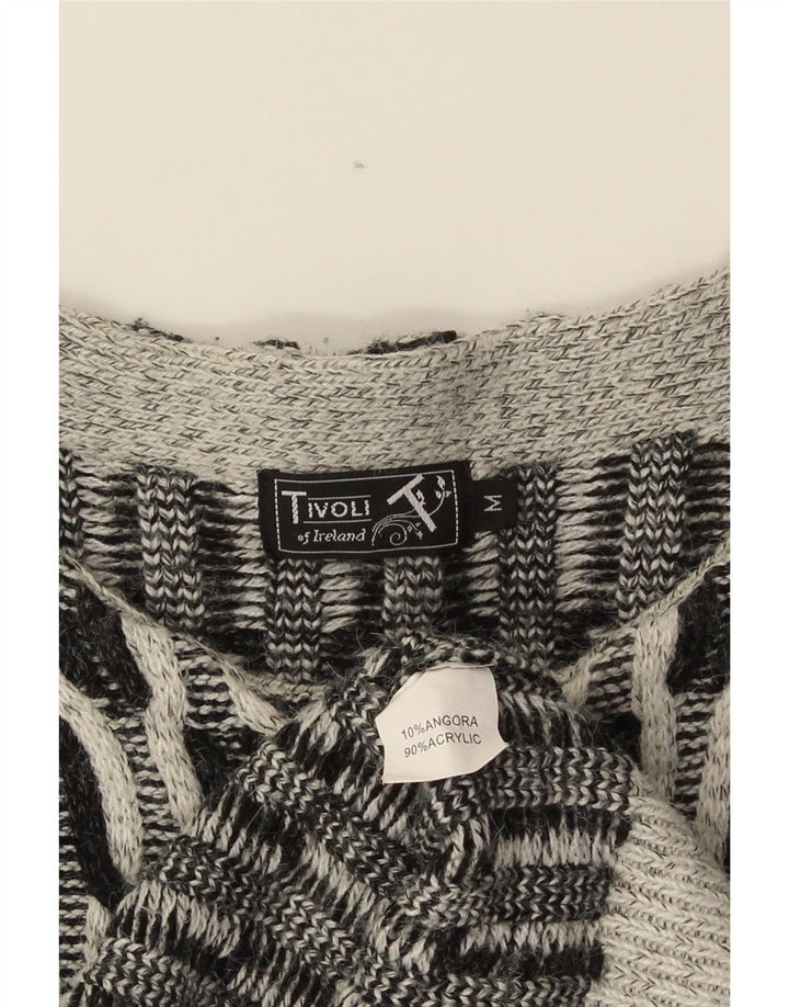 Tivoli Womens Oversized Open Cardigan Sweater UK 14 Medium Grey Geometric