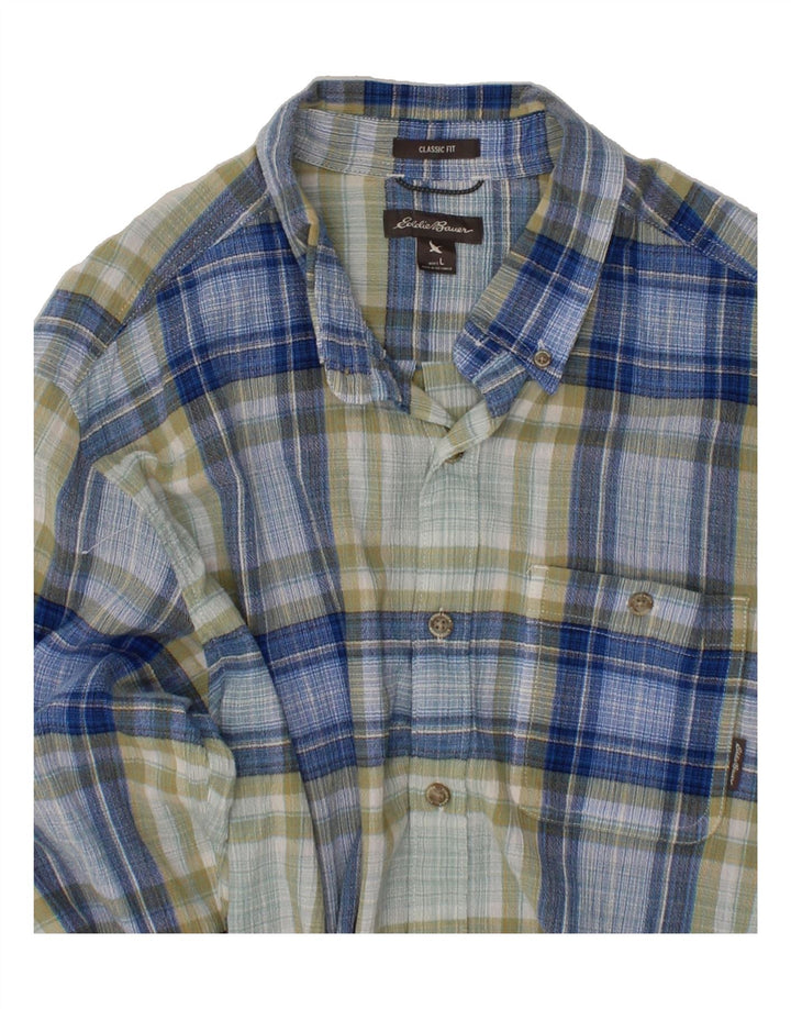 EDDIE BAUER Mens Classic Fit Shirt Large Blue Plaid Cotton Vintage Eddie Bauer and Second-Hand Eddie Bauer from Messina Hembry 