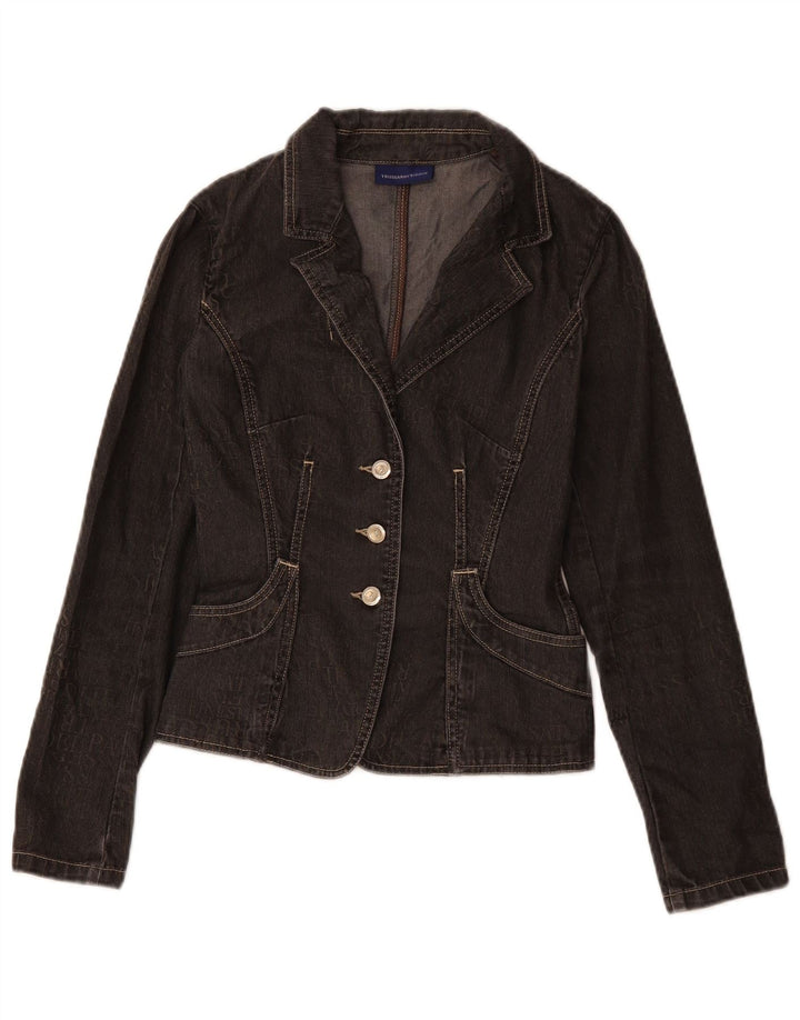 TRUSSARDI JEANS Womens 3 Button Denim Blazer Jacket IT 40 Small Black