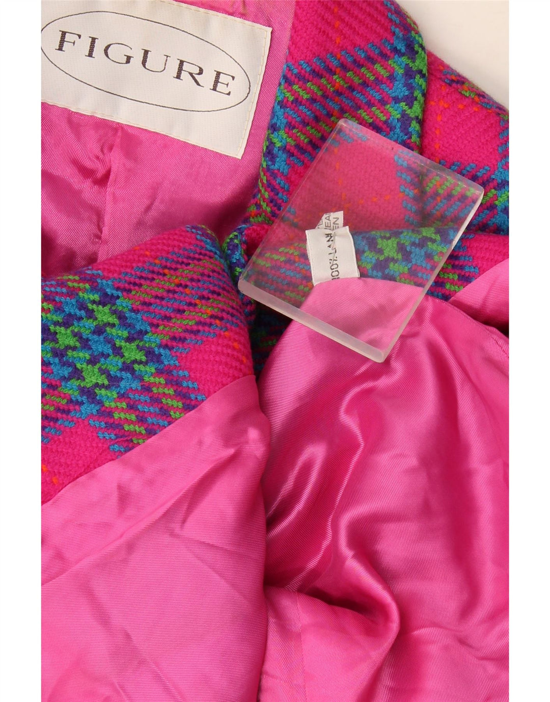 Figur dame 3-knaps blazerjakke UK 14 Medium Pink ternet uld