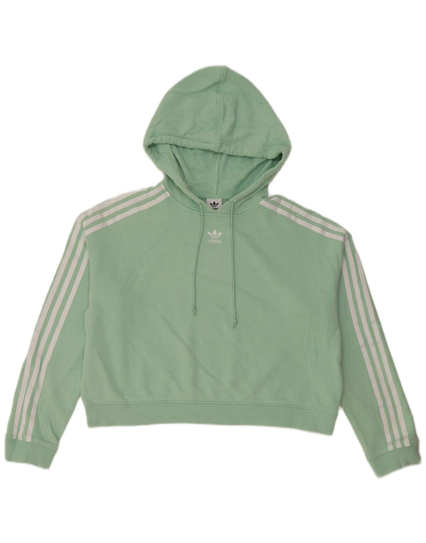 Adidas Womens Crop Oversized Hoodie Jumper UK 10 Small Green Cotton