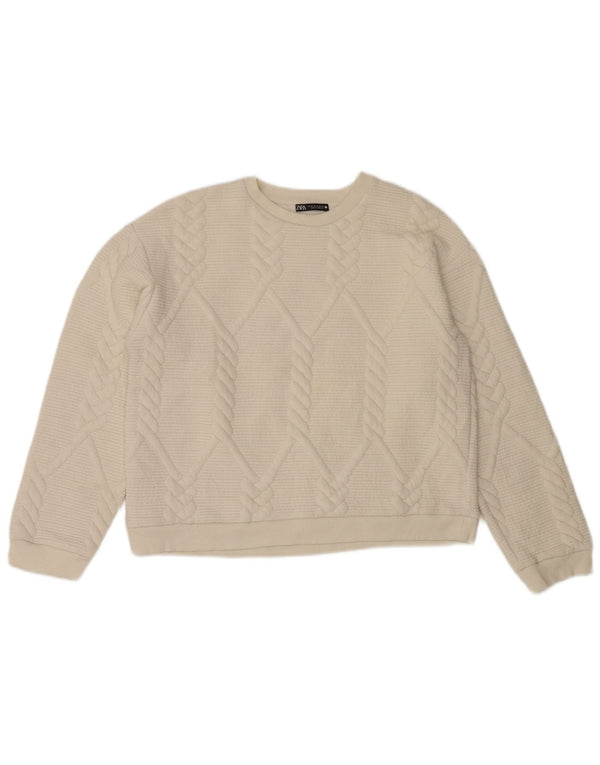 Zara Womens Crop Relaxed Fit Sweatshirt Jumper UK 14 Medium Off White