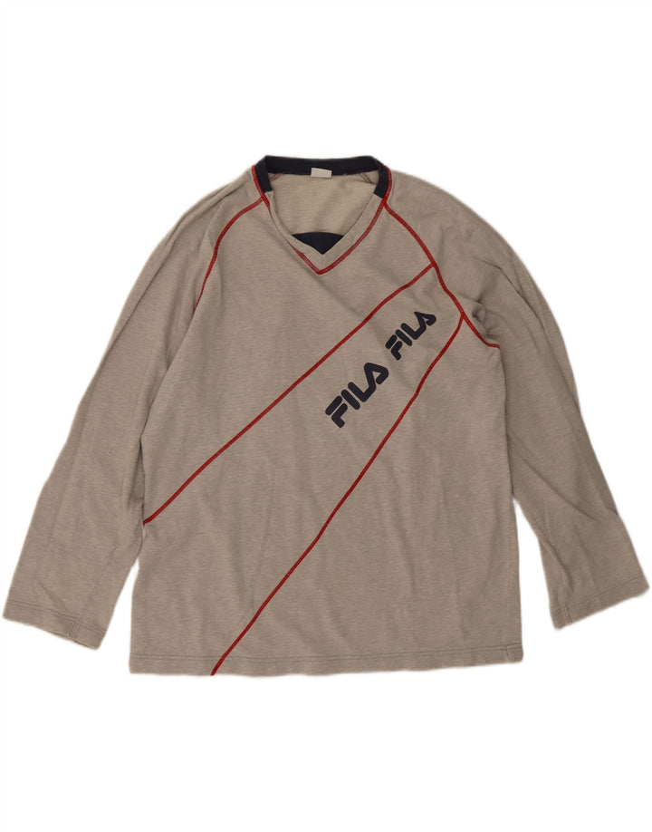 Fila Mens Graphic Top Long Sleeve Large Grey Striped Cotton