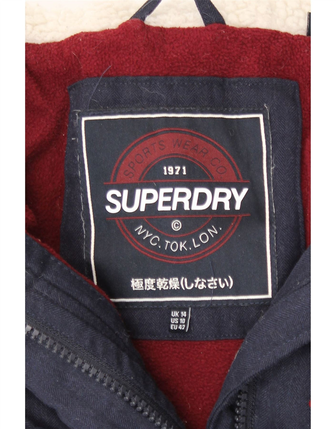 Damska kurtka z kapturem i wyściełaną wkładką Superdry UK 14, duży, granatowy, poliester