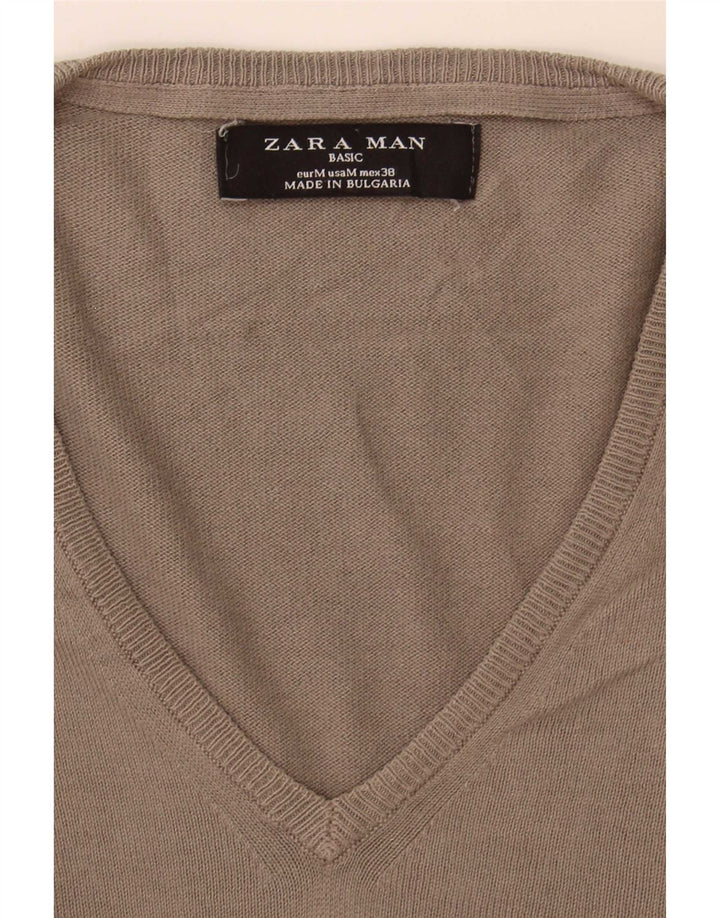 Zara Mens V-Neck Jumper Sweater Medium Grey