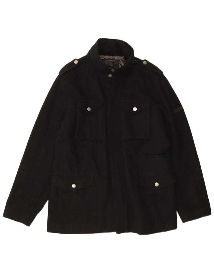 Ben Sherman Mens Utility Jacket UK 40 Large Black Wool