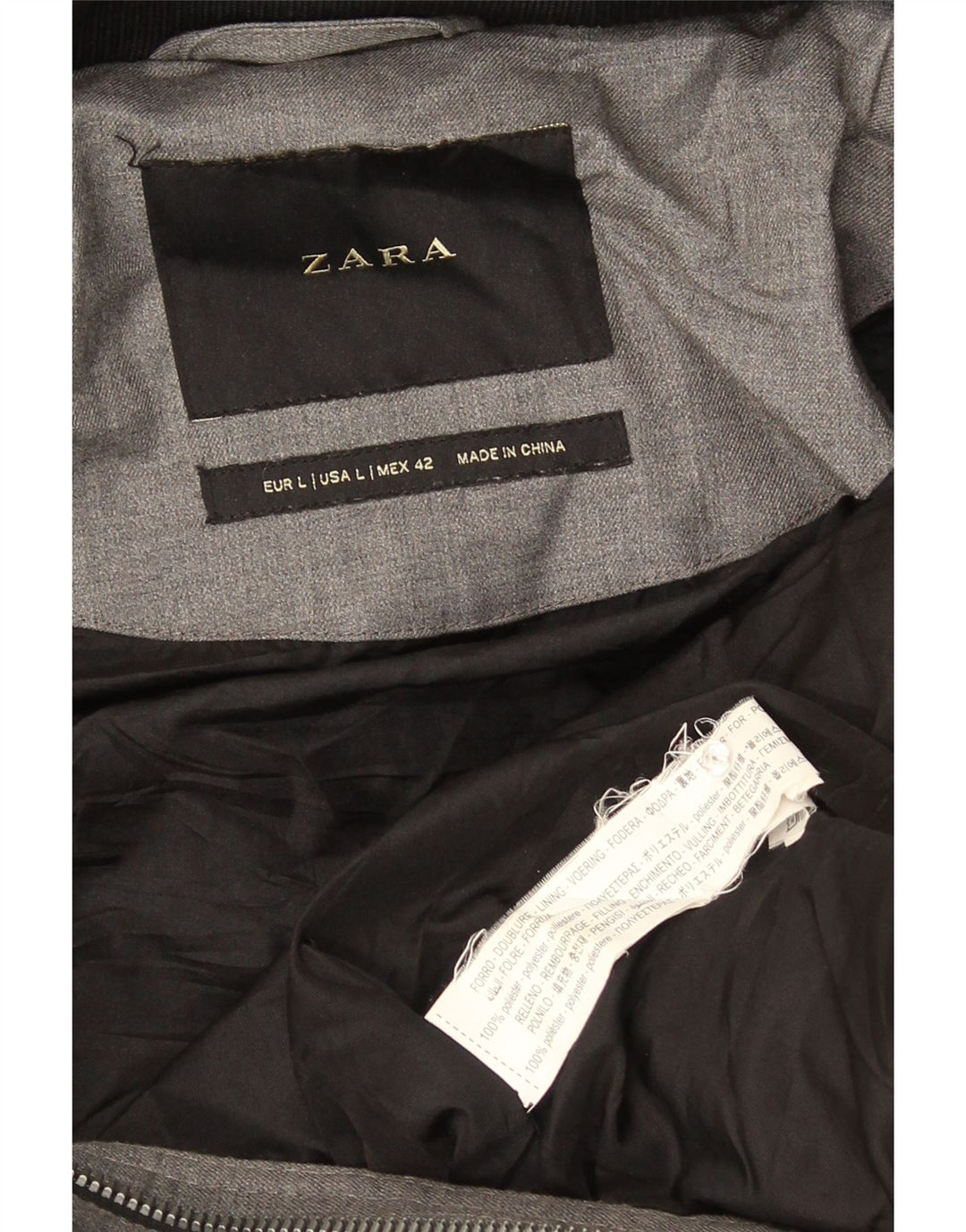 Cappotto imbottito con cappuccio da uomo Zara UK 40 grande poliestere grigio