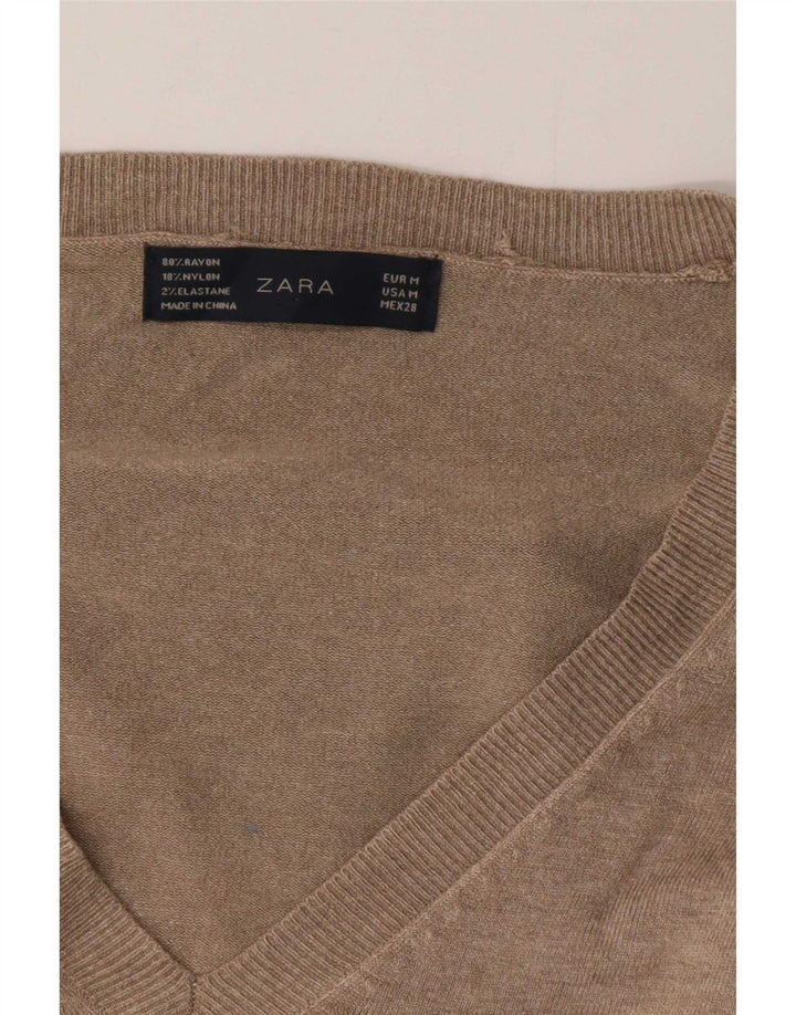 Zara Womens V-Neck Jumper Sweater UK 14 Medium Grey Rayon
