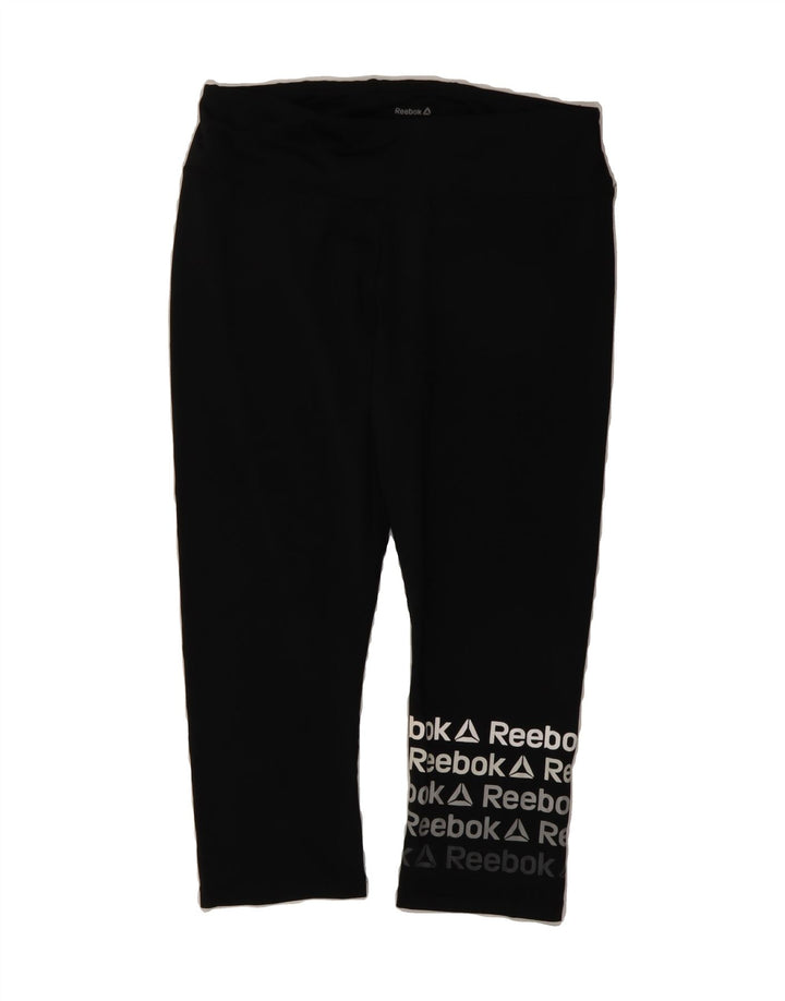 REEBOK Womens Capri Graphic Leggings UK 14 Large  Black Vintage Reebok and Second-Hand Reebok from Messina Hembry 