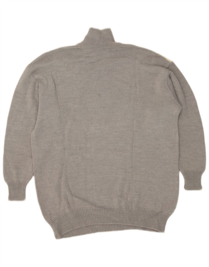 VELENO Mens Turtle Neck Jumper Sweater Large Grey Argyle/Diamond Wool