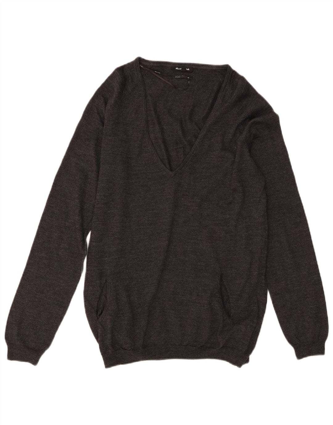 Massimo Dutti Womens V-Neck Jumper Sweater UK 12 Medium Grey Wool