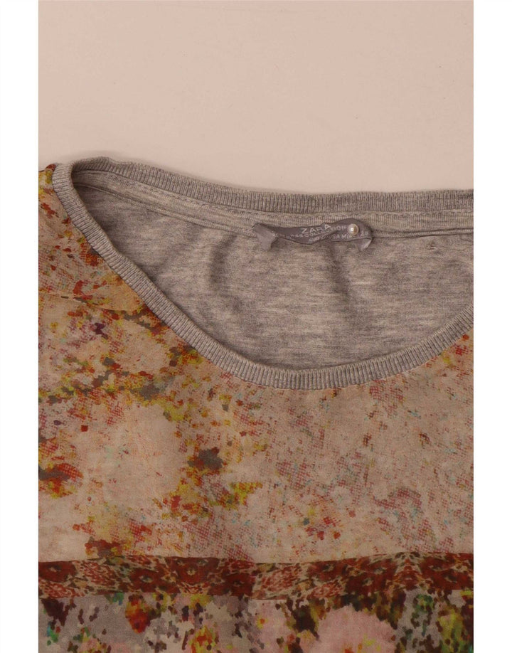 Zara Womens Blouse Top UK 14 Gris Moyen Floral
