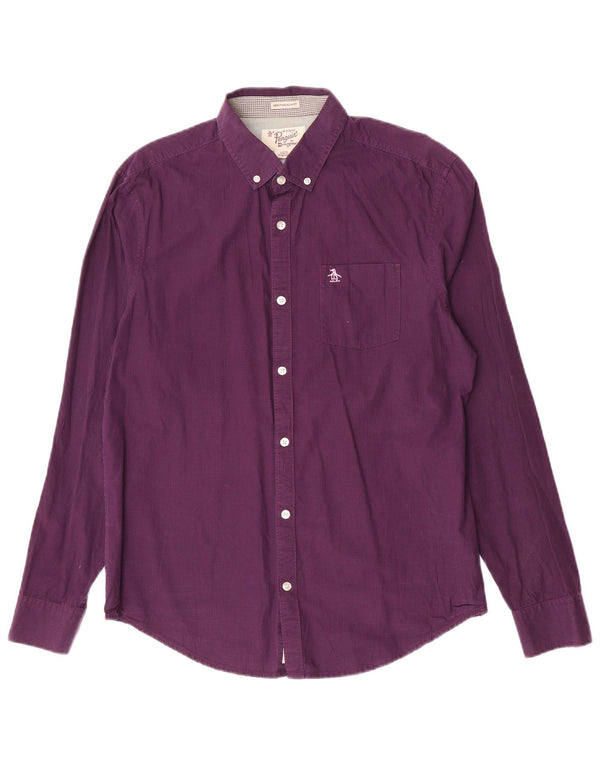 Penguin Mens Heritage Slim Fit Shirt Large Purple Gingham Cotton