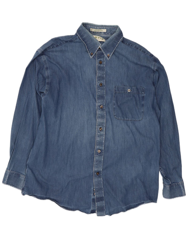 Orvis Mens Shirt Large Blue Cotton