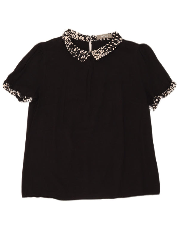 Blusa feminina Oasis UK 12 médio preto com estampa animal