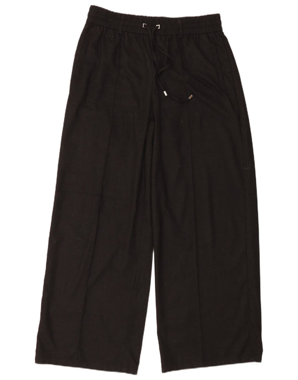 Zara Mujer Pantalones Casuales De Pierna Ancha Grande W30 L31 Poliéster Negro