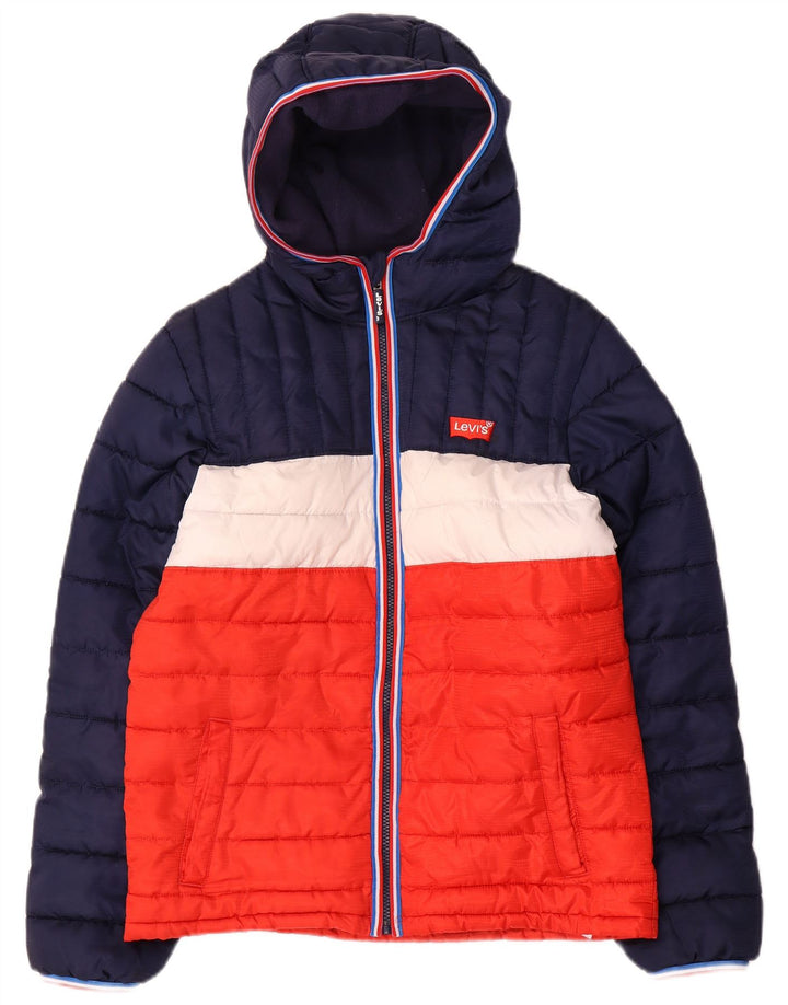 Levi's Boys Hooded Padded Jacket 15-16 Years Navy Blue Colourblock