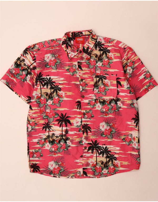 Lowes Mens Hawaiian Short Sleeve Shirt XL Pink Floral Polyester