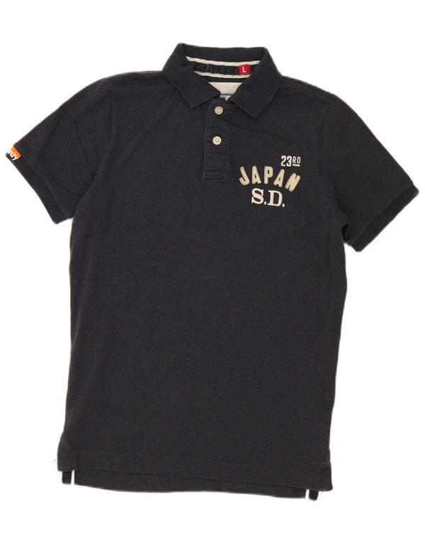 Superdry Mens Graphic Polo Shirt Large Navy Blue Cotton Sports