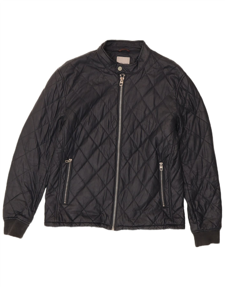 Zara Mens Quilted Jacket UK 42 XL Black Polyester