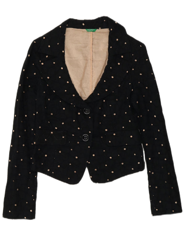 Sacou Benetton pentru femei Crop 2 Button Blazer IT 42 Medium Black Spotted