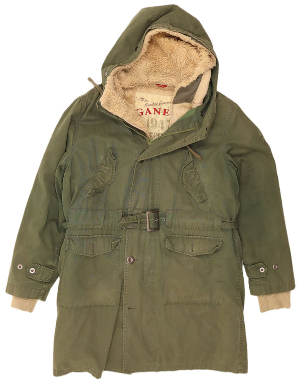 Ganesh Chaqueta Parka con Capucha para Hombre UK 40 Large Khaki Cotton
