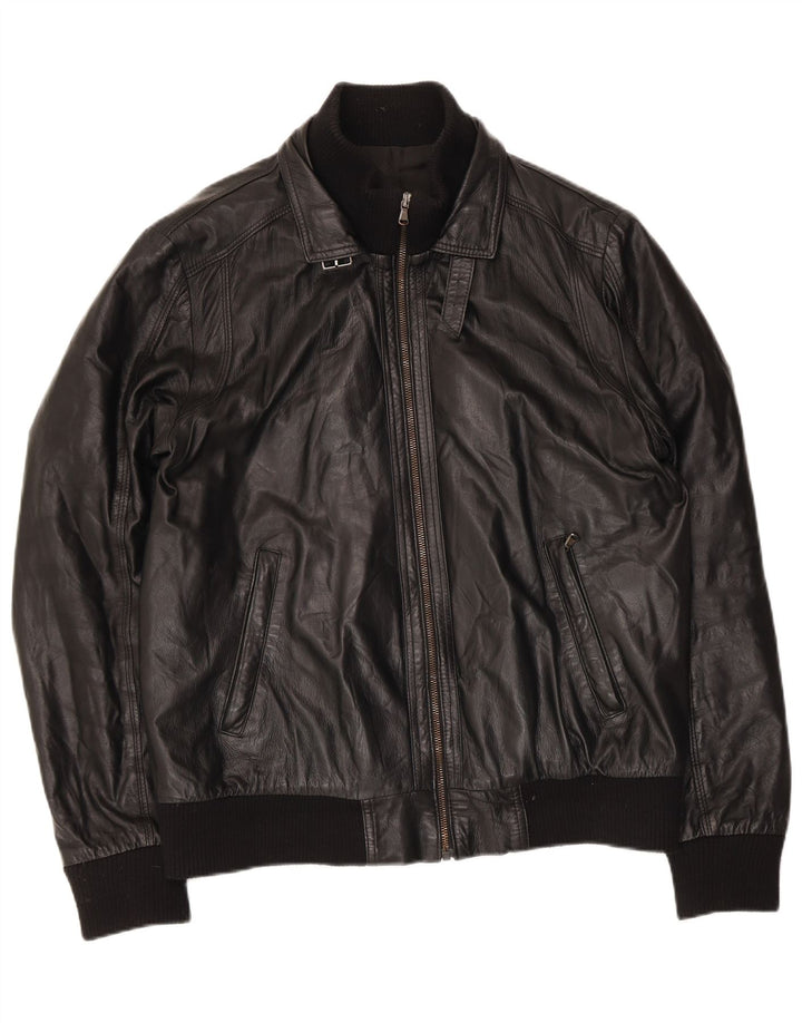 Gianfranco Gotelli Mens Bomber Leather Jacket UK 38 Medium Black Leather
