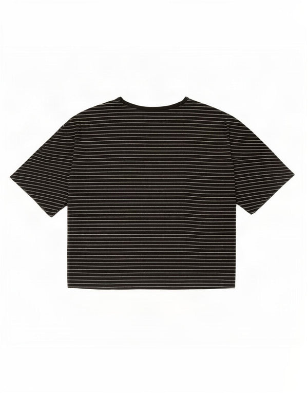 Benetton Womens Crop Oversized T-Shirt Top UK 10 Small Schwarzer Nadelstreifen
