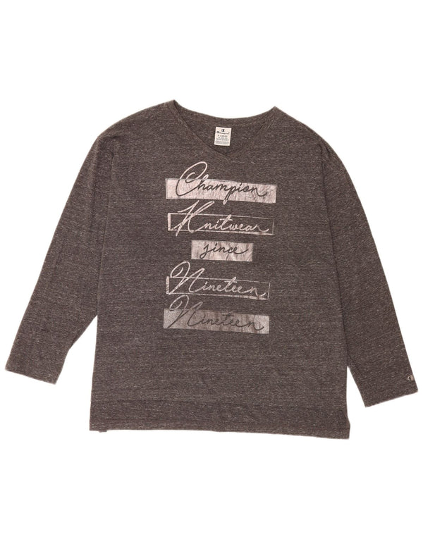 Top grafico da donna vestibilità ampia Champion manica lunga UK 18 XL grigio chiazzato