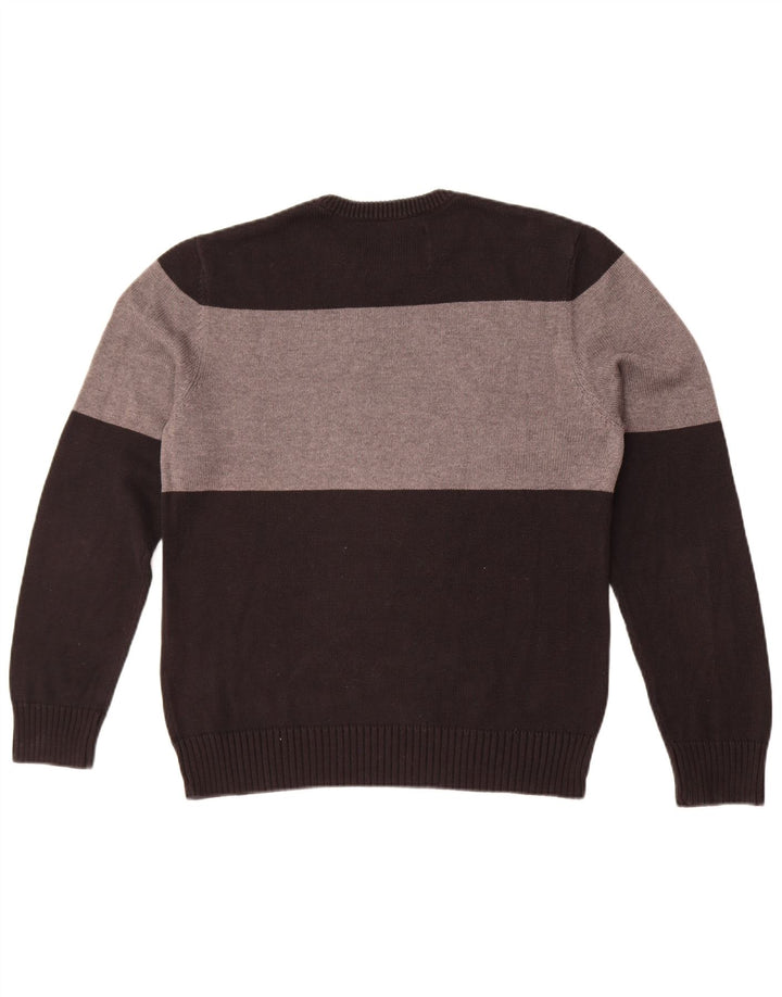 Guess Mens Crew Neck Jumper Sweater Medium Black Colourblock Cotton