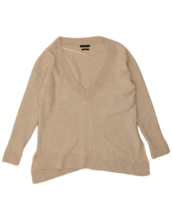 Zara Dame Asymmetrisk V-hals Jumper Sweater UK 10 Small Off White
