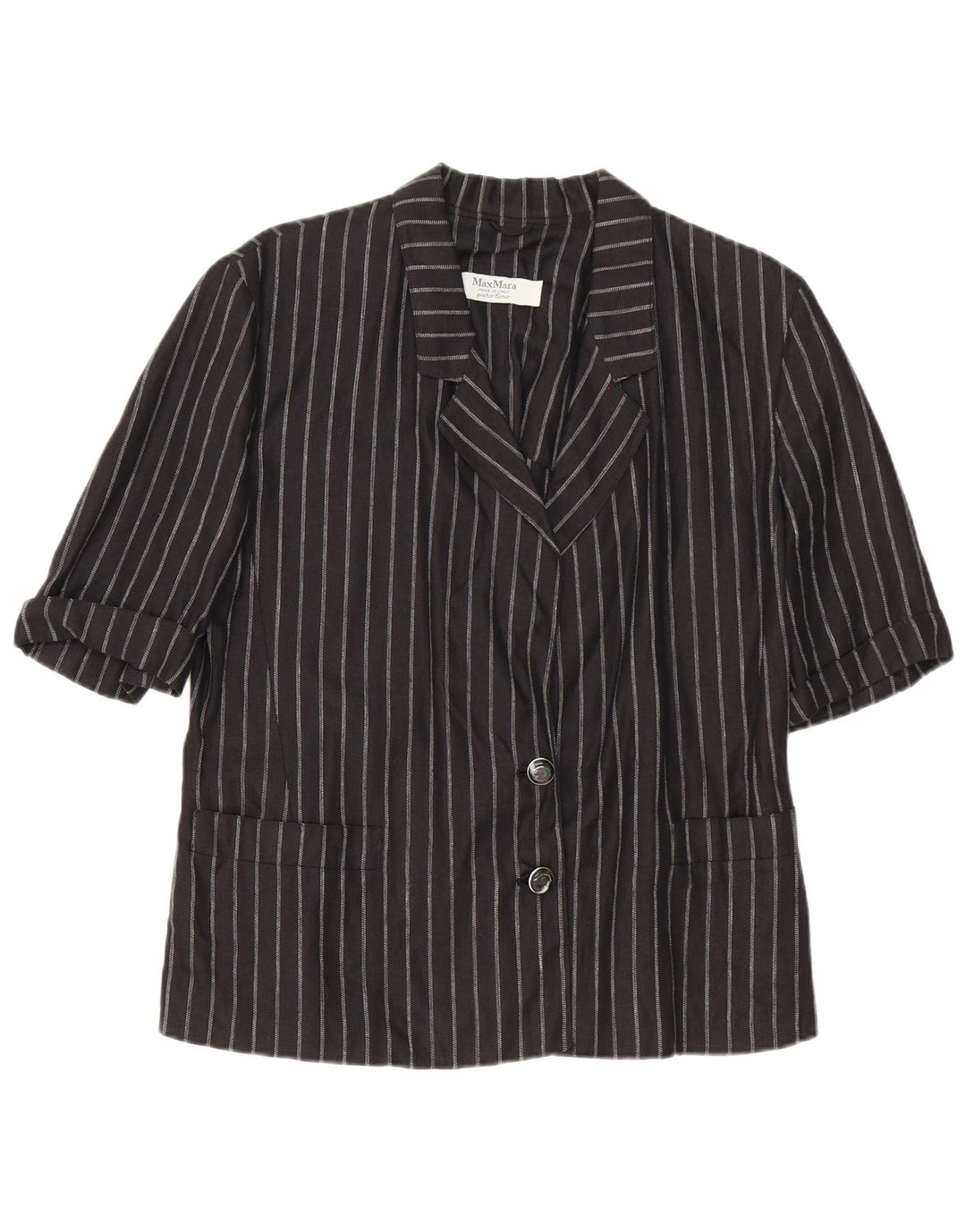 Max Mara Dame 2 Button Blazer Jacket UK 14 Medium Black Pinstripe