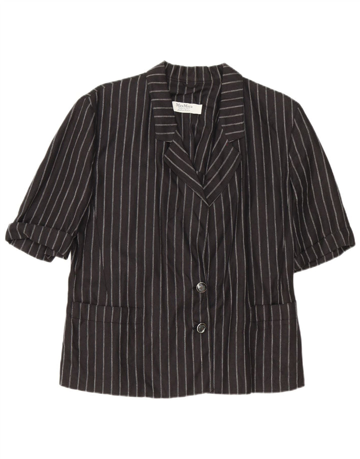 Max Mara Dame 2 Button Blazer Jacket UK 14 Medium Black Pinstripe