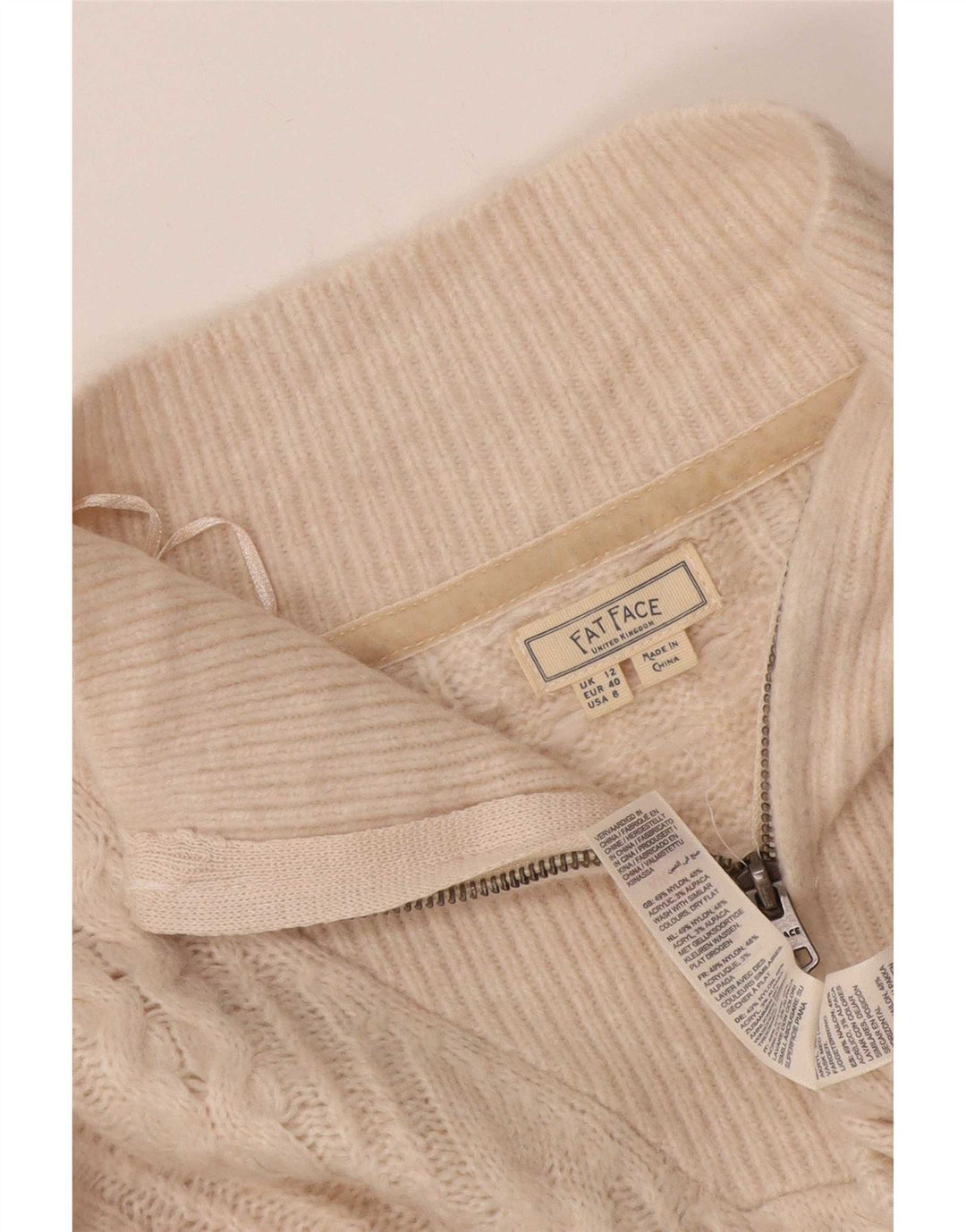 Maglione maglione oversize con zip e collo da donna Fat Face UK 12 medio bianco sporco