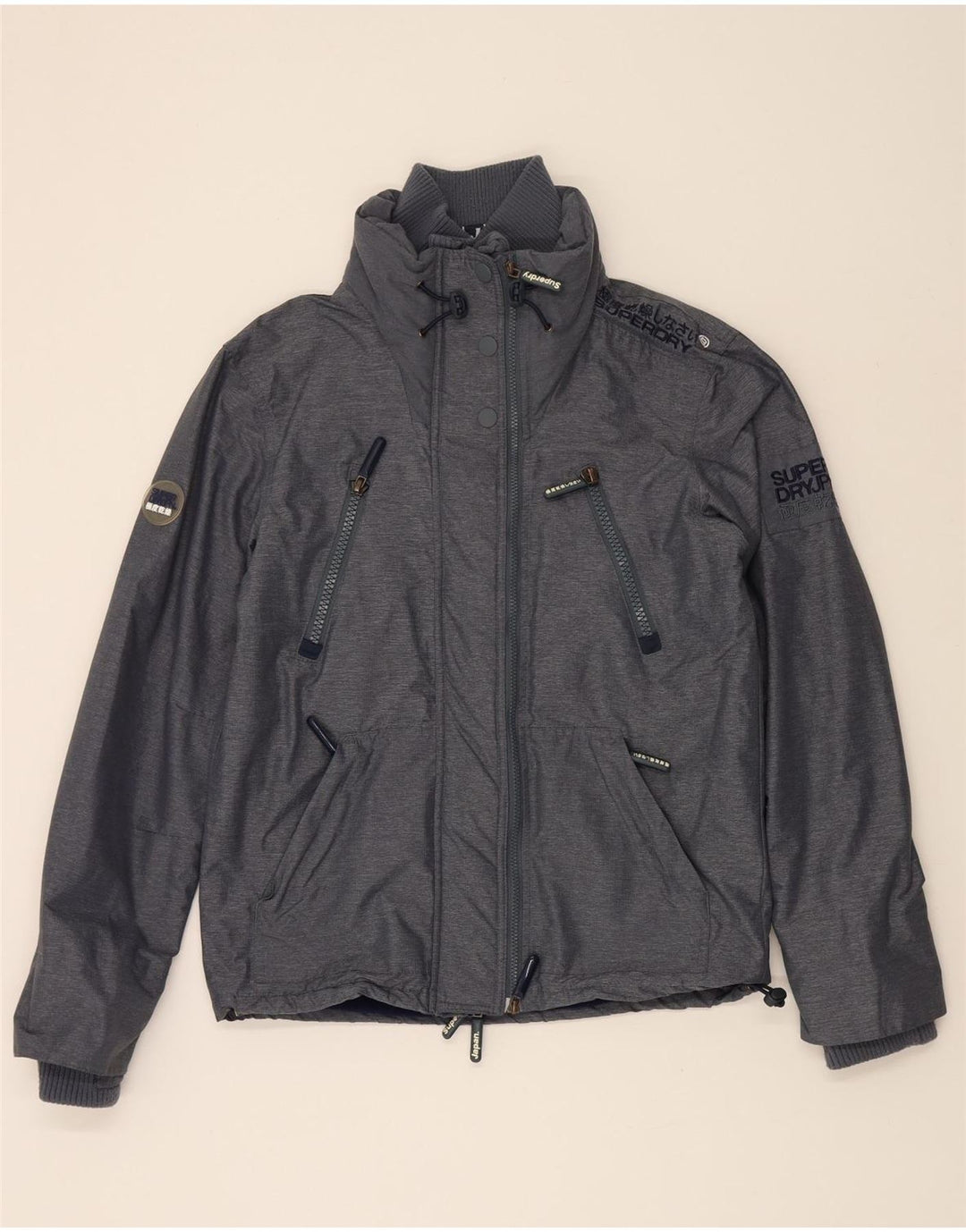 SUPERDRY Womens Graphic Windbreaker Jacket UK 16 Large Grey Nylon Vintage Superdry and Second-Hand Superdry from Messina Hembry 