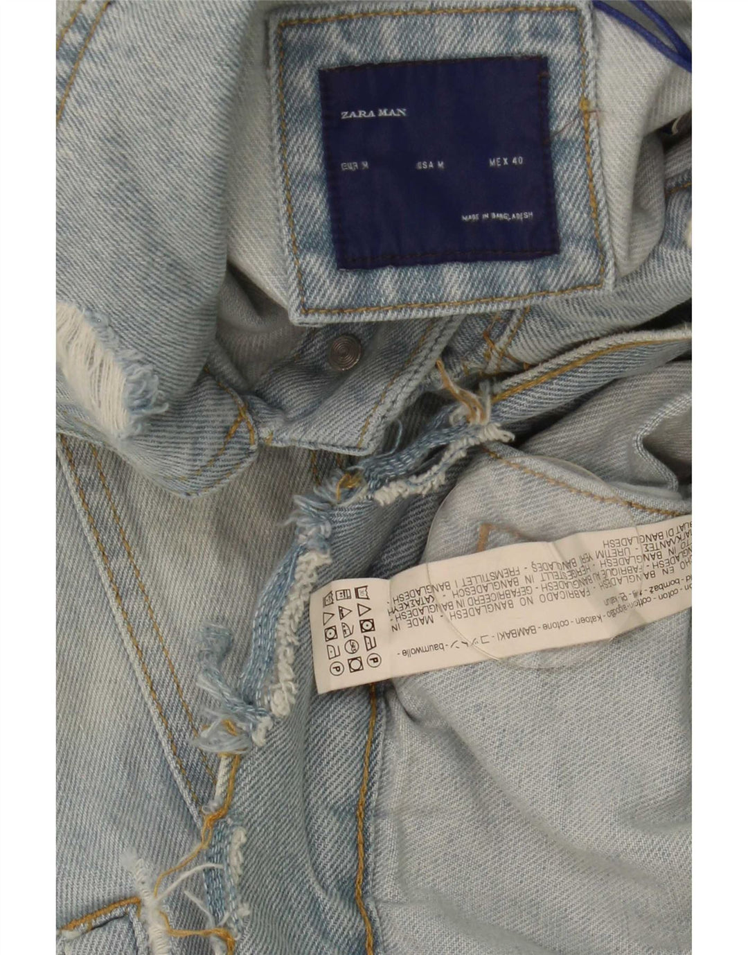 Zara Herren Distressed Denim Gilet UK 38 Mittelblaue Baumwolle