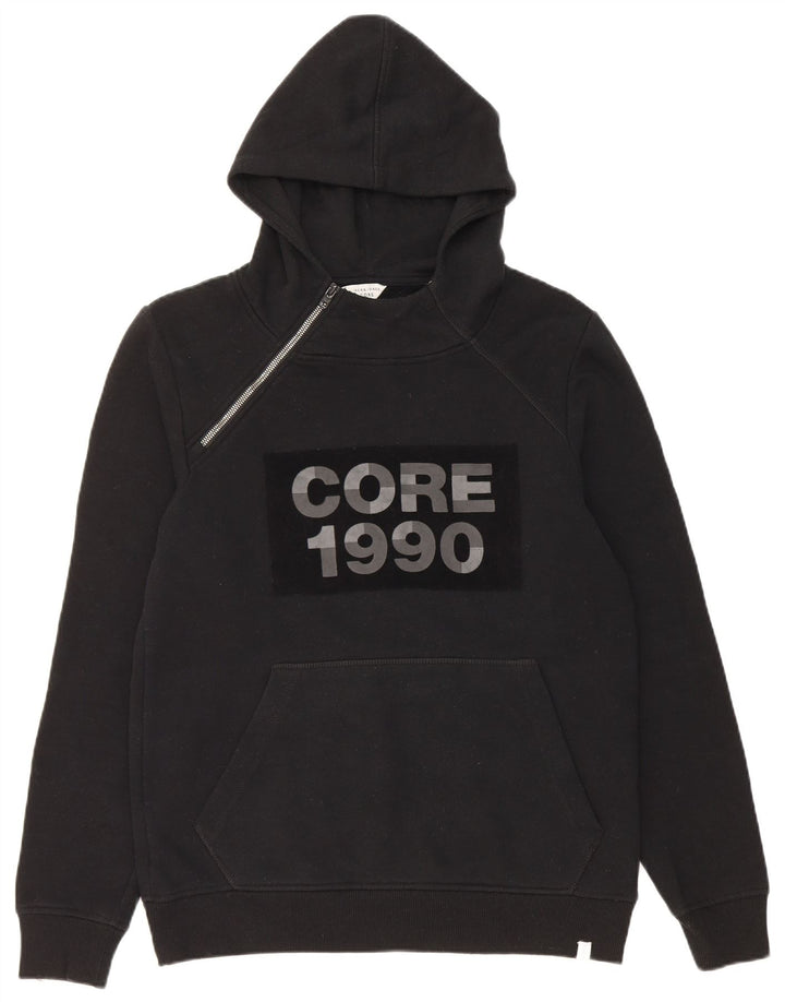 Jack & Jones Mens Zip Neck Graphic Hoodie Jumper Medium Black Polyester