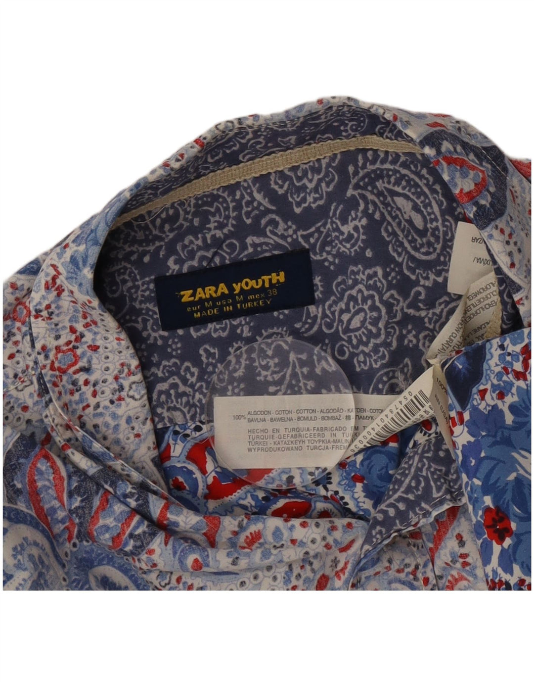 Zara Mens Shirt Medium Blue Paisley Cotton