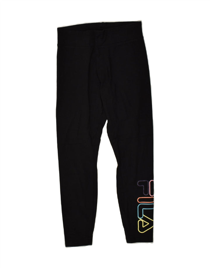 FILA Womens Graphic Leggings UK 8 Small Black Cotton | Vintage Fila | Thrift | Second-Hand Fila | Used Clothing | Messina Hembry 