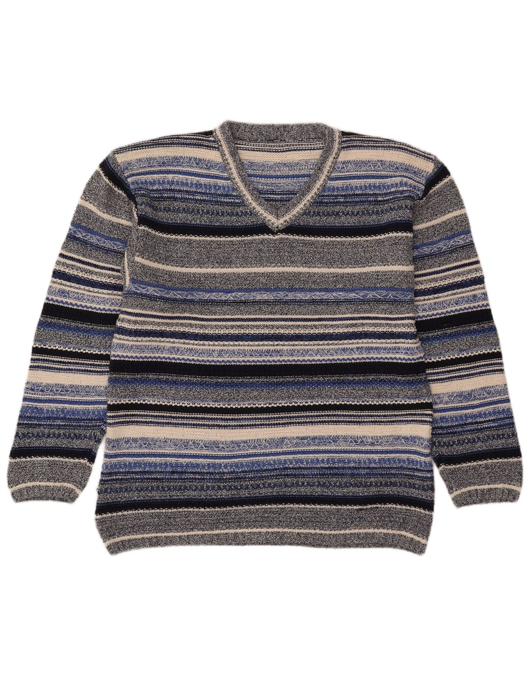 Vintage Womens V-Neck Jumper Sweater UK 14 Medium Multicoloured Striped