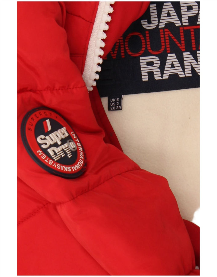 SUPERDRY Womens Graphic Hooded Padded Jacket UK 6 XS Red Polyester