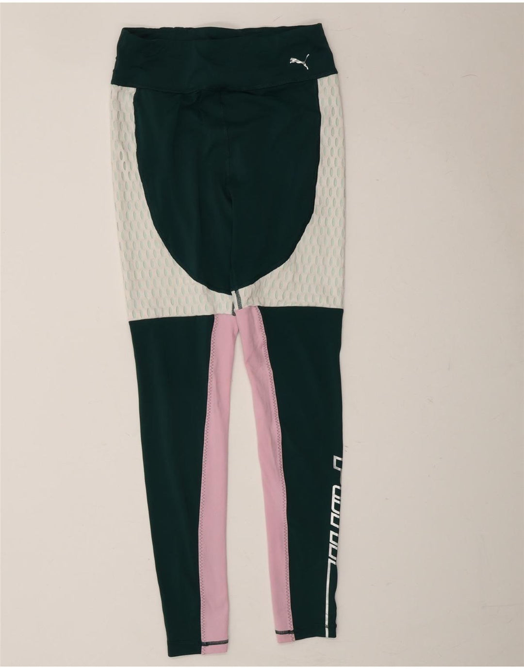 PUMA Womens Graphic Leggings UK 12 Medium Green Colourblock