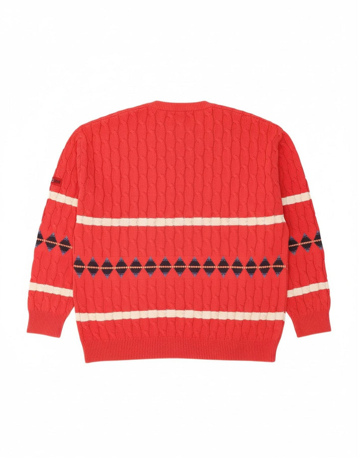 EXPLORER Mens V-Neck Jumper Sweater IT 56 2XL Red Striped