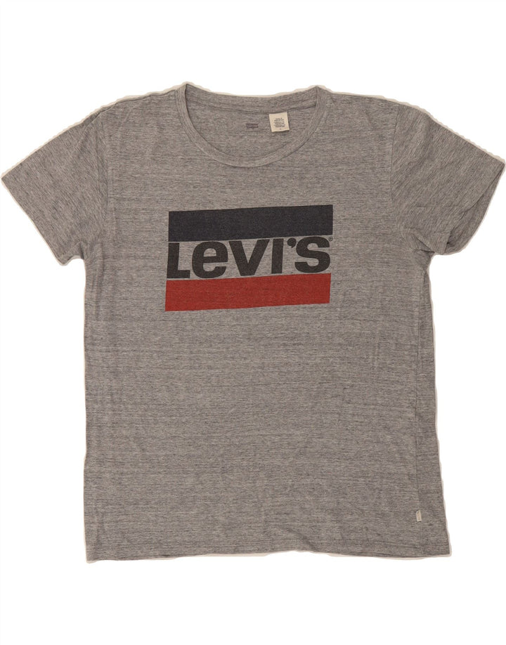 LEVI'S Womens Graphic T-Shirt Top UK 12 Medium Grey Cotton Vintage Levi's and Second-Hand Levi's from Messina Hembry 