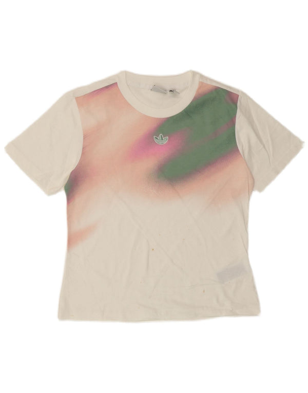 Adidas Dame T-Shirt Top UK 8 Small White Tie Dye Bomuld